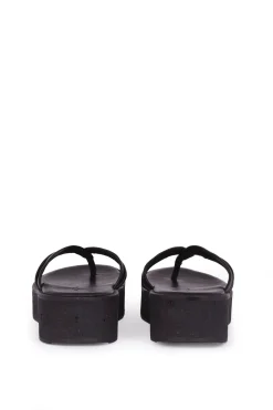 Ada, black leather flip-flops