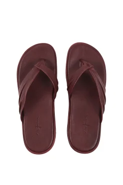 Ada, burgundy leather flip-flops