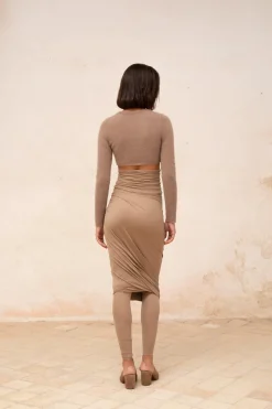 Alice, cocoa top in stretch cupro