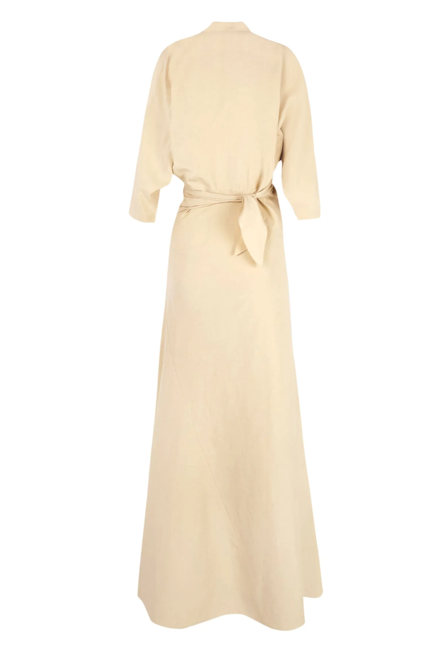 Amelia, long beige linen and silk dress
