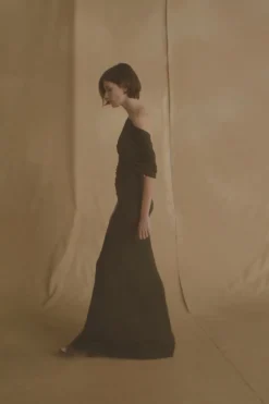Anghela, dark green draped dress