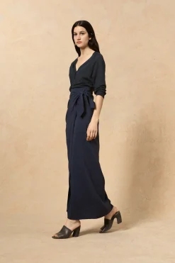 Arco, skirt in deep blue linen and cupro