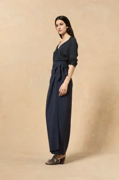 Arco, skirt in deep blue linen and cupro