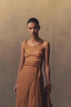 Aura, bronze silk bambula tank top