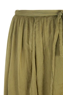 Aurora, long skirt in pistachio silk bambula