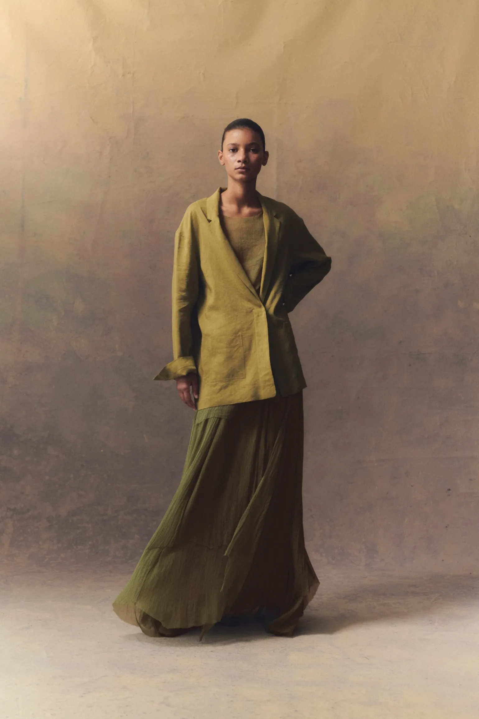 Aurora, pistachio silk top