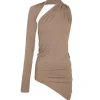 Babar, asymmetrical top in cocoa stretch cupro