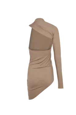 Babar, asymmetrical top in cocoa stretch cupro