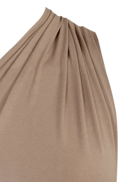 Babar, asymmetrical top in cocoa stretch cupro