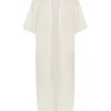 Bambina, long coat in ivory linen