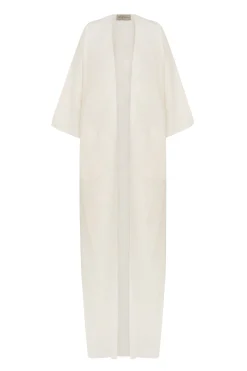 Bambina, long coat in ivory linen