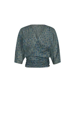 Blues, ciro print top in ramie