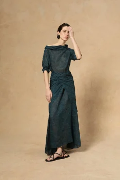 Blues, Tokyo print dress in ramie