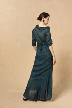 Blues, Tokyo print dress in ramie