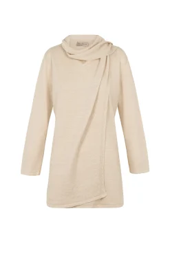 Botanica, wrap top in ecru linen knit