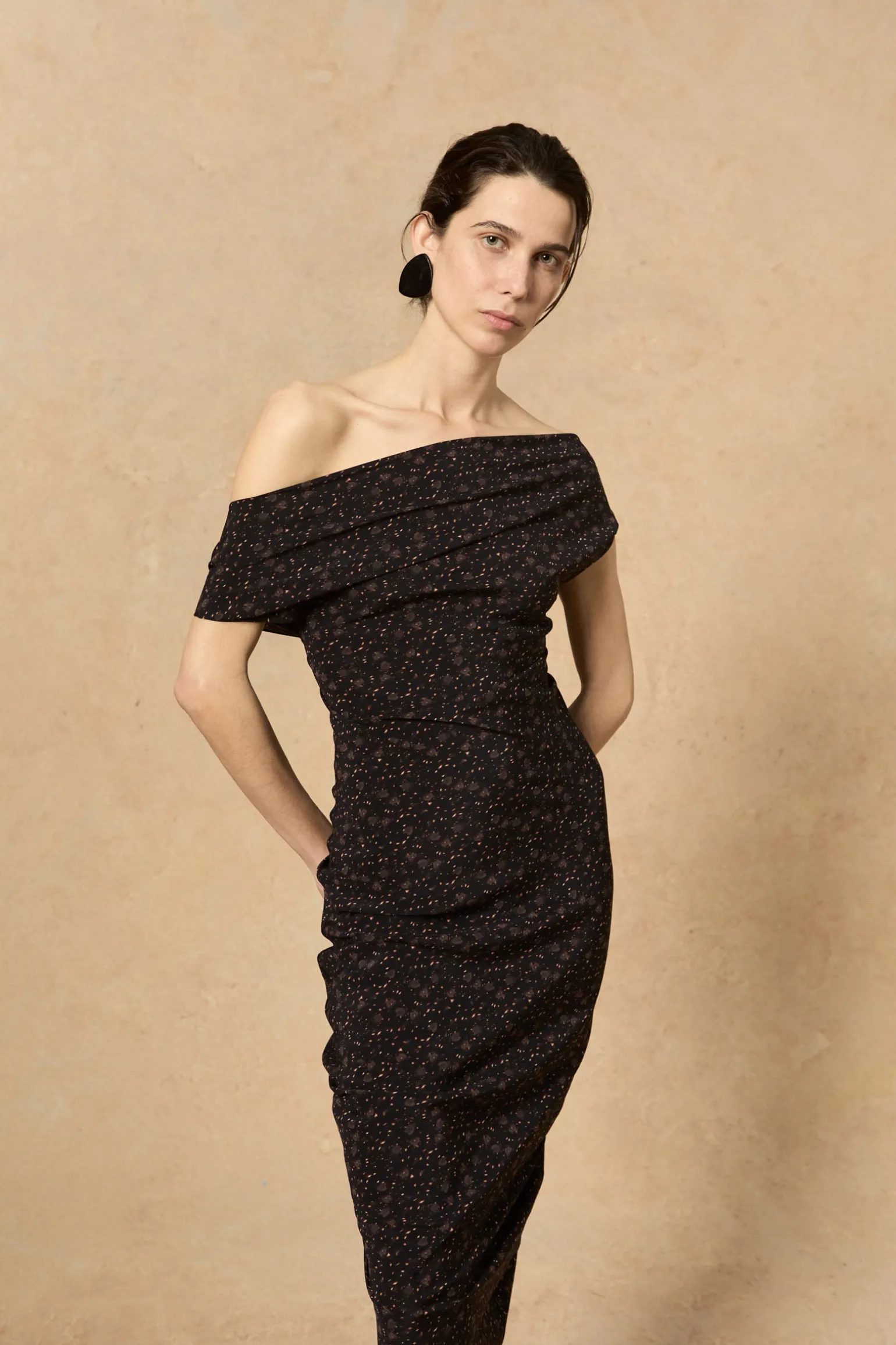 Camaron, stretch silk hedy print dress