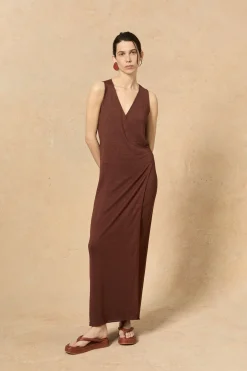 Canton, maroon knit wrap dress