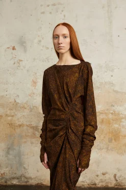 Carey, long animal print silk dress