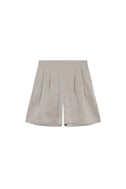 Cleo, green striped linen and silk shorts