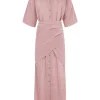 Cleo, red striped linen and silk dress
