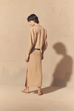Dakota, pink in linen and virgin wool skirt