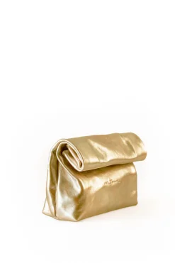 Delhi S, clutch en cuero dorado