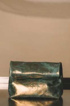 Delhi S, turquoise bronze leather clutch