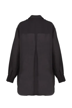 Dennis, black oversize shirt in ramie