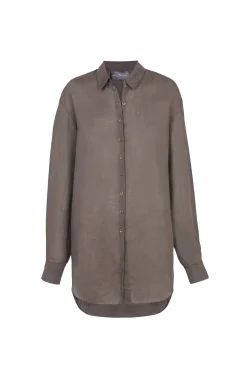 Dennis, chestnut oversize ramie shirt