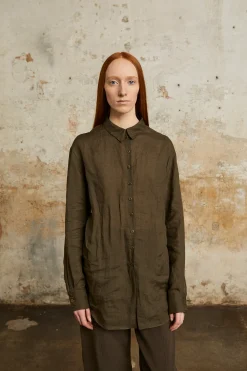 Dennis, chestnut oversize ramie shirt