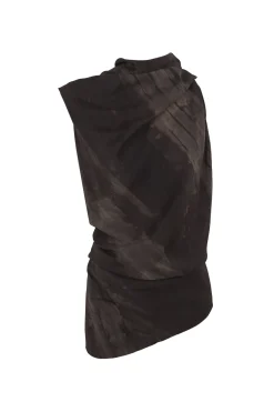 Dye, asymmetric stretch silk top