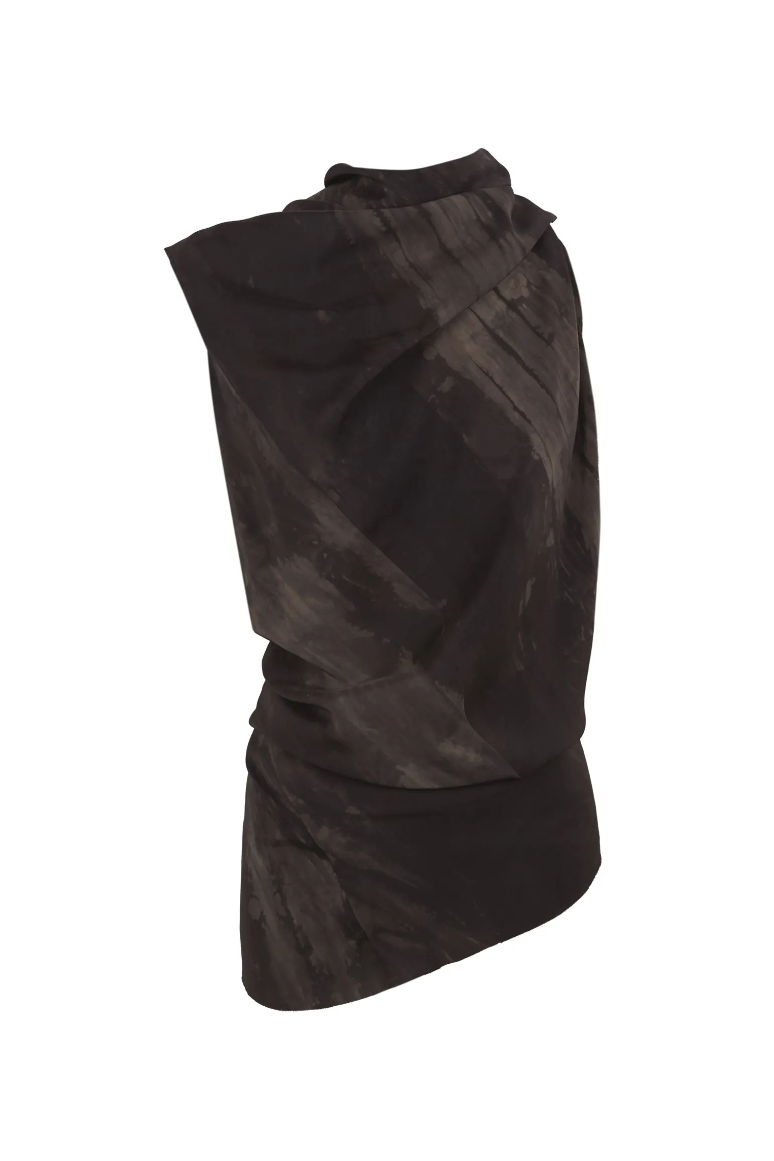 Dye, asymmetric stretch silk top
