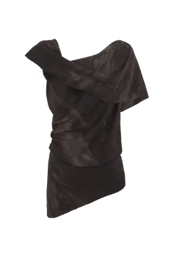 Dye, asymmetric stretch silk top
