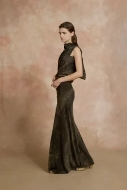 Dye, long stretch silk transformable dress
