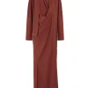Edda, long dress in garnet stretch silk
