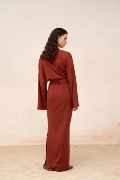 Edda, long dress in graphite stretch silk