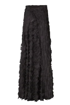 Epica, long silk skirt with a feathered effect