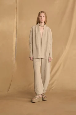 Fania, linen and viscose stone grey pants