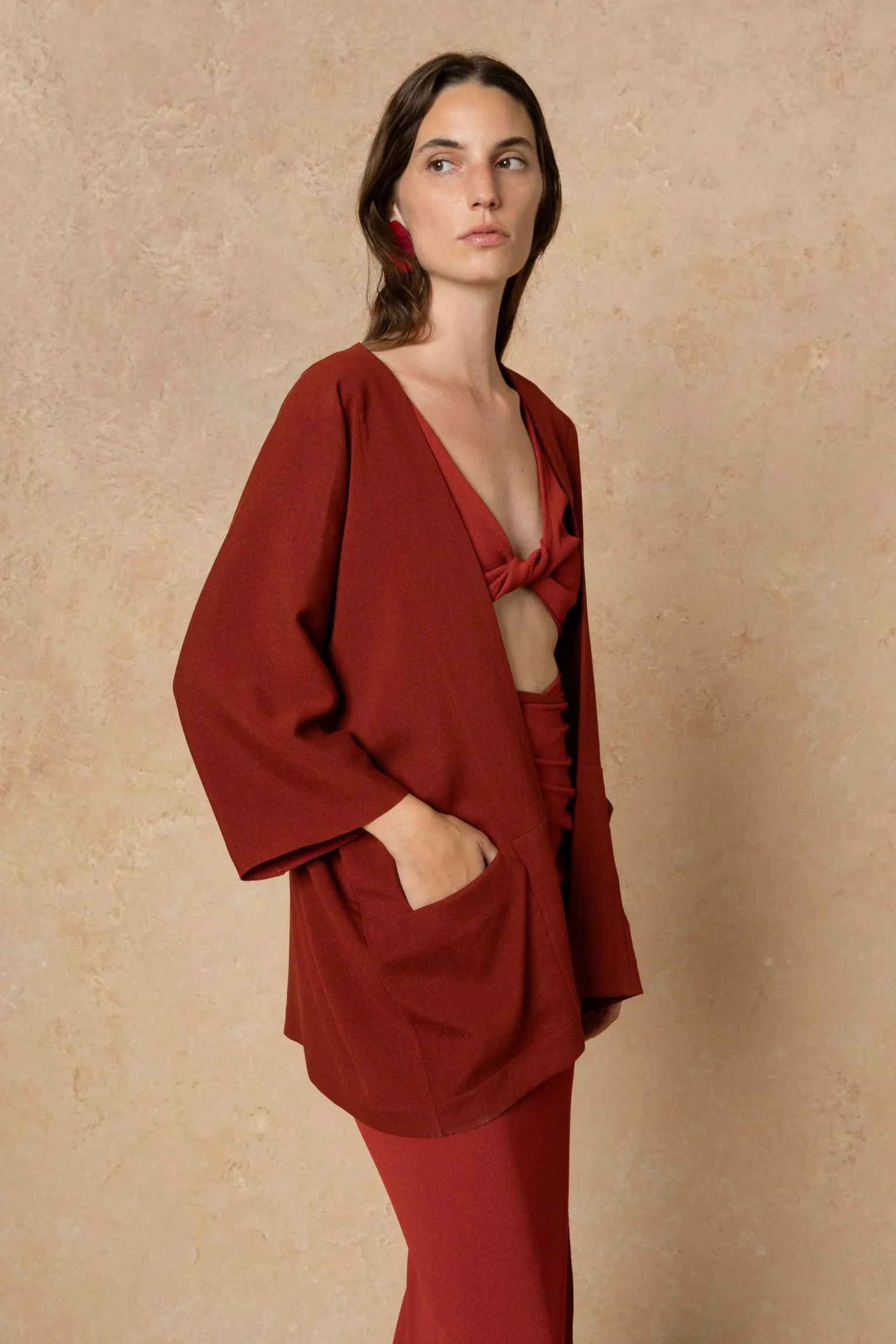 Fiona, carmine red jacket