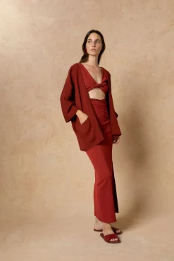 Fiona, carmine red wrap skirt