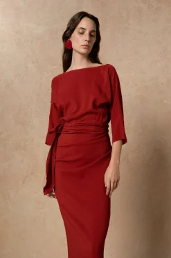 Genara, carmine red silk dress