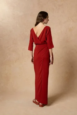 Genara, carmine red silk dress