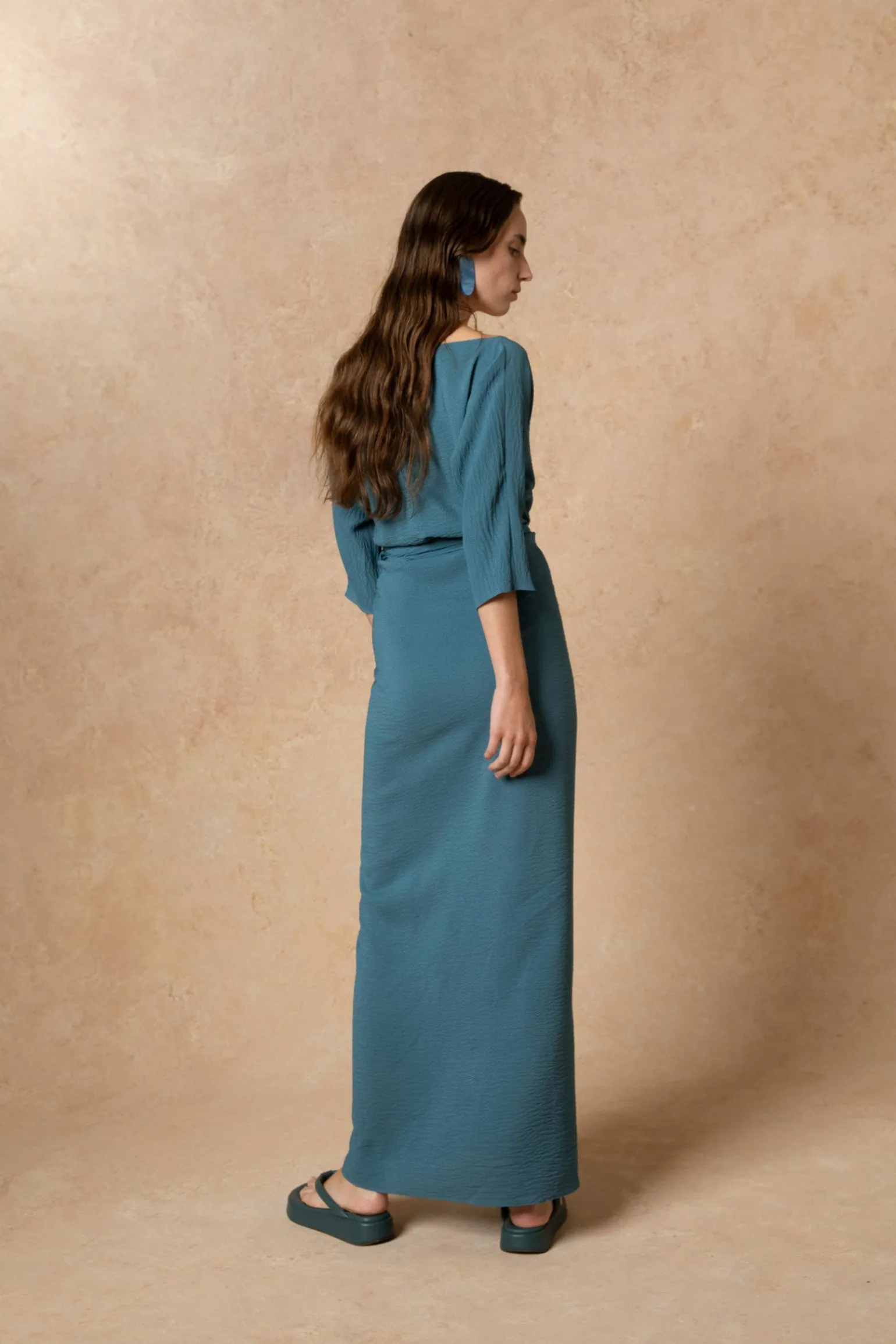 Genara, turquoise silk dress