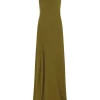 Georgia, long dress in moss green silk