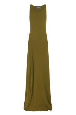 Georgia, long dress in moss green silk