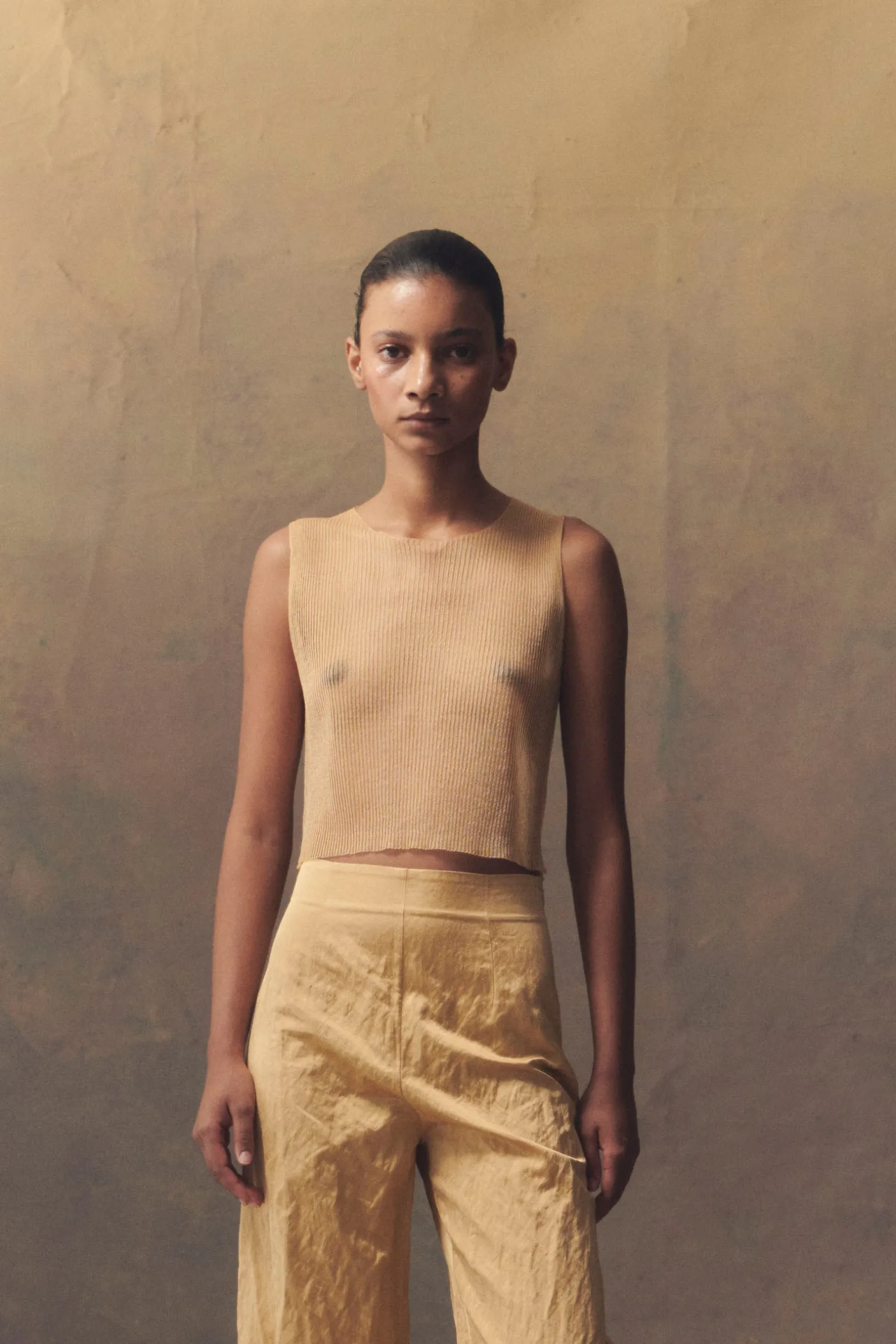 Giulia, peach silk knit top