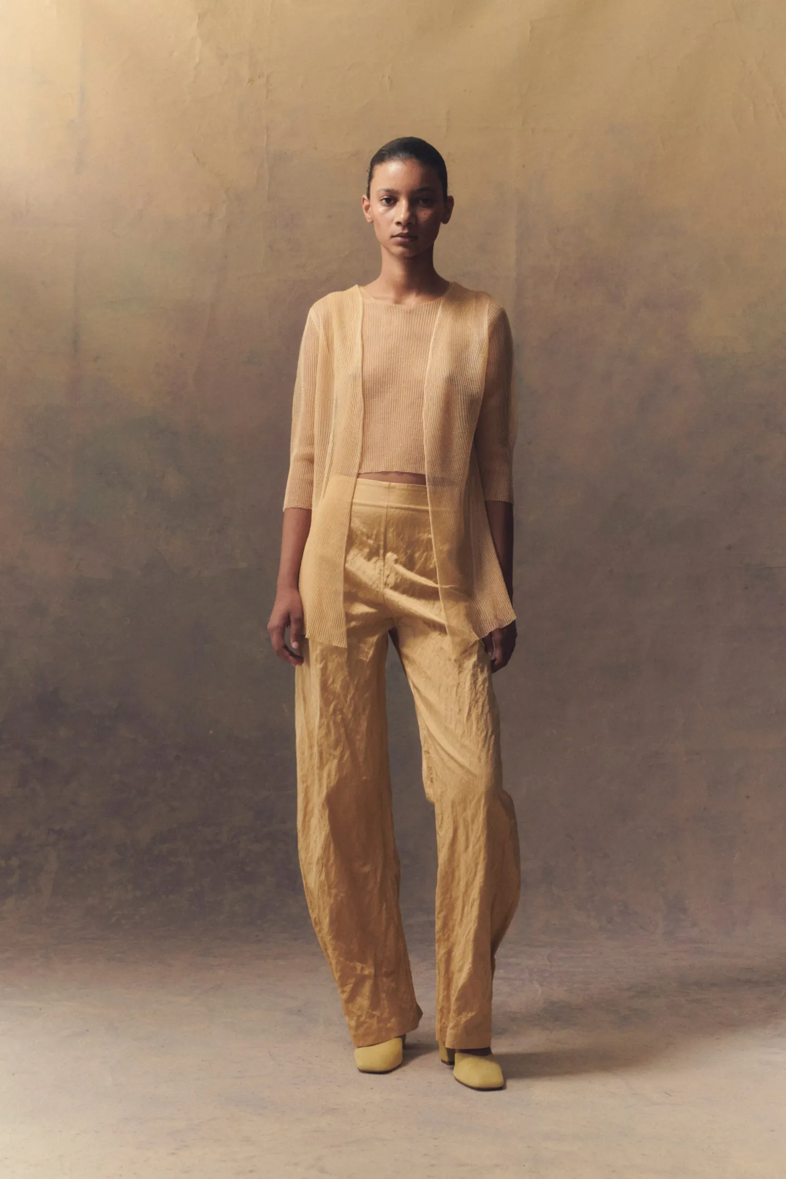 Giulia, peach silk knit top