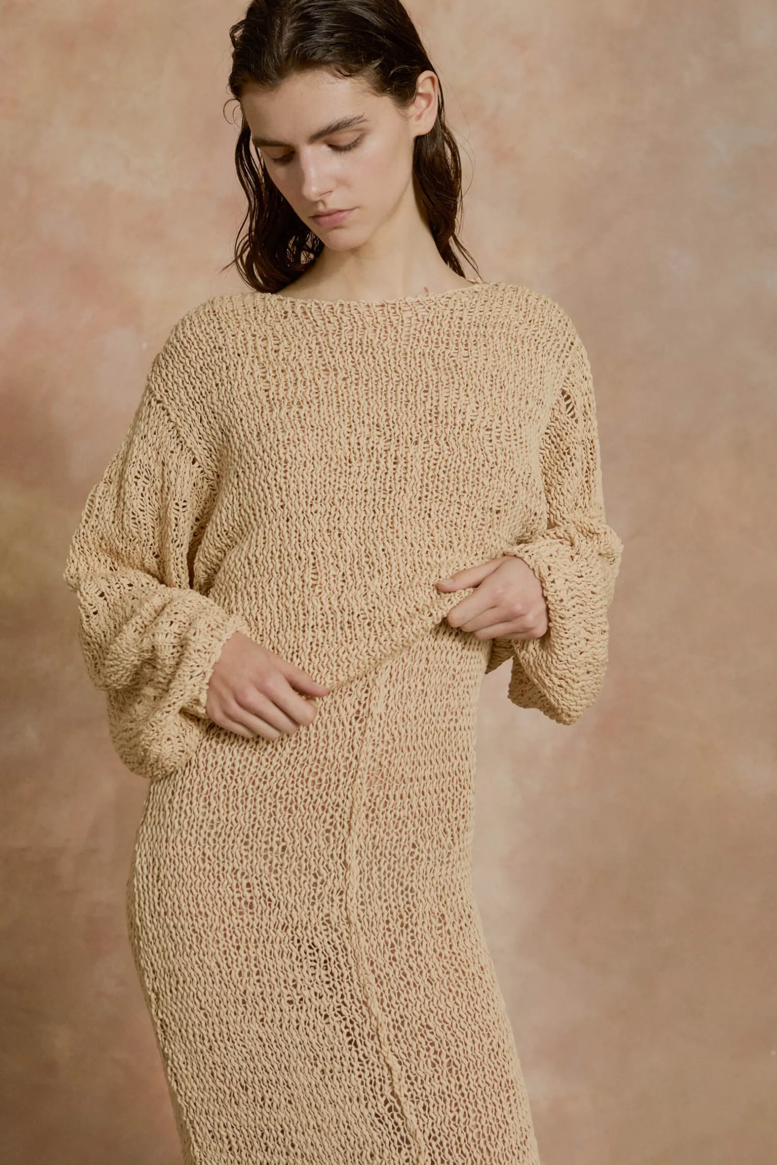 Hanami, beige cotton knit sweater