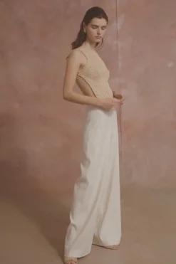 Hanami, beige cotton knit top