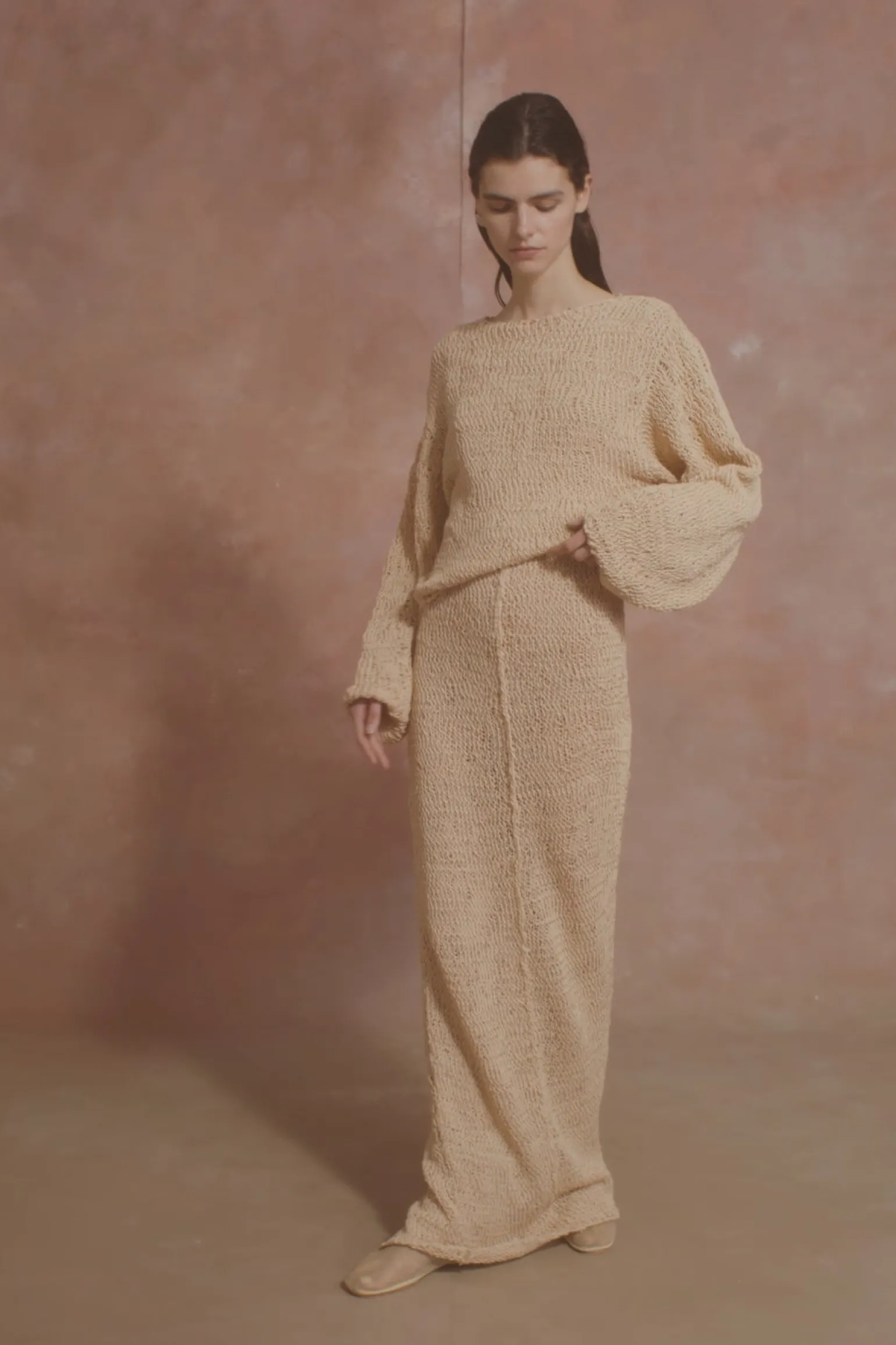 Hanami, beige cotton knit sweater
